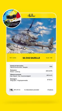 Сборная модель 1/48 легкий многоцелевой вертолет SA 342 Gazelle Стартовый набор Heller 56486