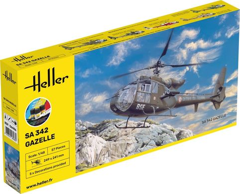 Сборная модель 1/48 легкий многоцелевой вертолет SA 342 Gazelle Стартовый набор Heller 56486