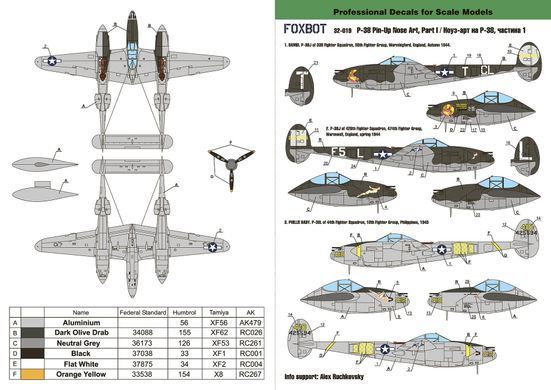 Декаль 1:32 для Lockheed P-38 Lightning - Pin-Up Nose Art Part I Foxbot 32-019