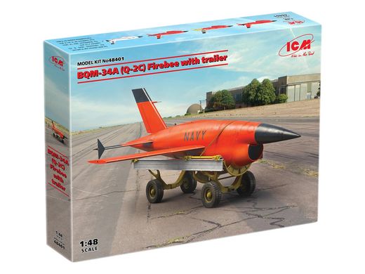 Assembled model 1/48 Q-2C (ВQM-34А) Firebee drone with cart (1 plane and cart) ICM 48401