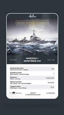 Assembled model 1/400 destroyer ships Historique Marceau + Zerstörer Z31 TWINSET Heller 85009
