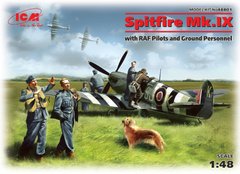 Assembled model 1/48 aircraft Spitfire Mk.IX with pilots and technicians of the British Air Force ICM 48801