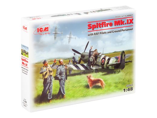 Assembled model 1/48 aircraft Spitfire Mk.IX with pilots and technicians of the British Air Force ICM 48801