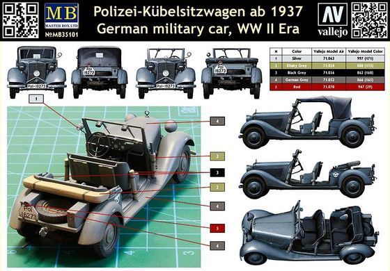 Збірна модель 1:35 німецький військовий автомобіль Polizei-Kubelsitzwagen ab 1937 MASTER BOX 35101