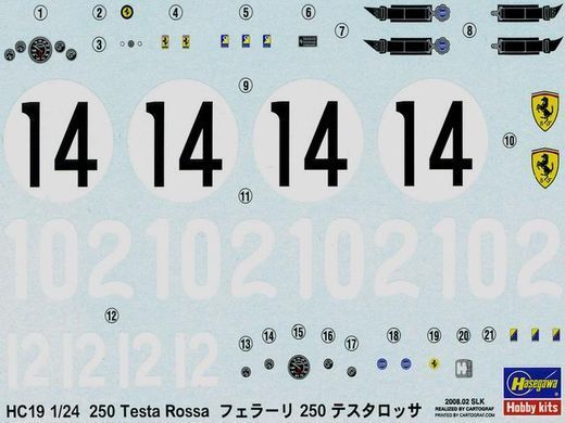 Збірна модель 1/24 2008 року автомобіль Ferrari 250 Testa Rossa 1958 Hasegawa 21219