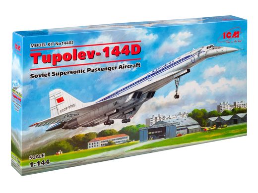 Сборная модель 1/144 самолет Туполев-144Д, Советский пассажирский самолет сверхзвуковой ICM 14402