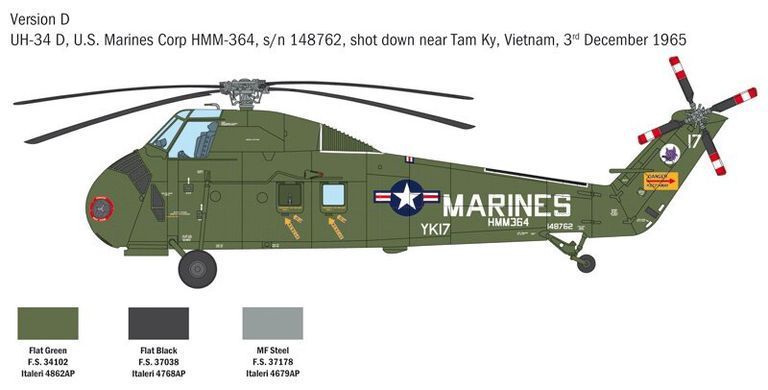 Збірна модель 1:48 гелікоптера H-34A "Pirate" / UH-34D Marines Italeri 2776