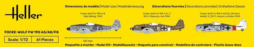 Prefab model 1/72 aircraft Focke-Wulf FW 190 A5/A8/F8 Starter kit Heller 56235