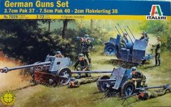 Збірна модель 1/72 набір з 3 зброї 3.7cm Pak 37 - 7.5cm Pak 40 - 2cm Flakvierling 38 Italeri 7026