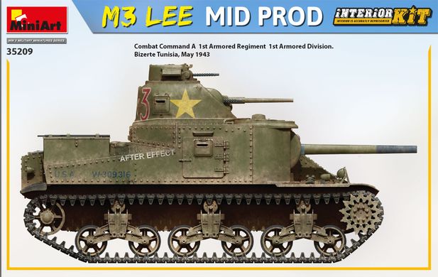 Збірна модель 1/35 Танк M3 Lee Mid Prod. комплект з інтер'єром MiniArt 35209