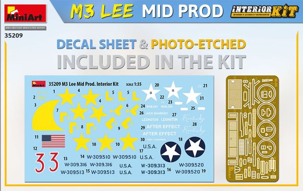 Збірна модель 1/35 Танк M3 Lee Mid Prod. комплект з інтер'єром MiniArt 35209