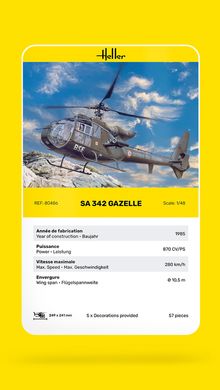 Сборная модель 1/48 легкий многоцелевой вертолет "Газель" Aerospatiale SA 342 Gazelle Heller 80486