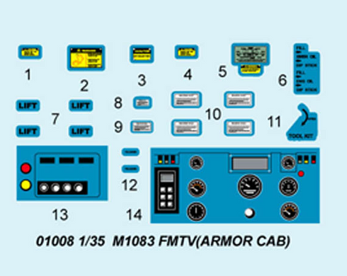 Prefab model car 1/35 M1083 FMTV Cargo Truck w/ Armor Cab Trumpeter 01008