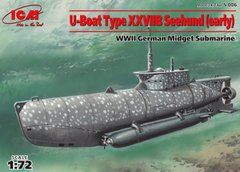 Сборная модель 1/72 Подводная лодка типа XXVIIB “Зеехунд” (ранняя), сверхмалая немецкая подводная лодка 2 Мировой войны ICM S.006