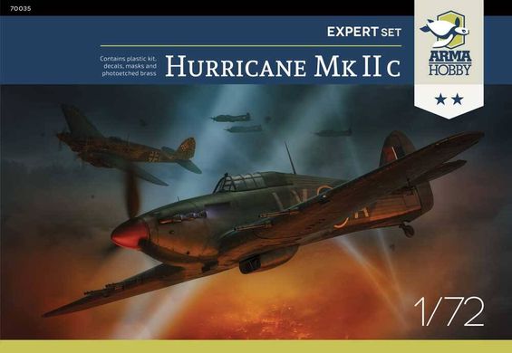 Збірна модель 1/72 гвинтовий літак Hurricane Mk IIc Expert Set Arma Hobby 70035