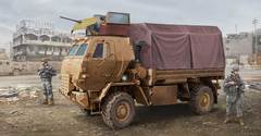 Prefab model car 1/35 M1078 LMTV Cargo Truck w/ Armor Cab Trumpeter 01009