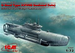 Сборная модель 1/72 Подводная лодка типа XXVIIB “Зеехунд” (поздняя), сверхмалая немецкая подводная лодка 2 Мировой войны ICM S.007