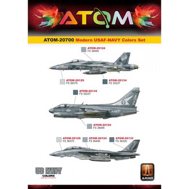 Набор акриловых красок Modern USAF-NAVY Colors Set ATOM Ammo Mig 20700