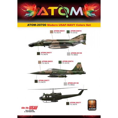 Набір акрилових фарб ATOM Modern USAF-NAVY Colors Set Ammo Mig 20700