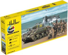 1/72 scale model and tank with landing craft Omaha Beach Starter Kit Heller 52332