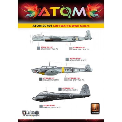 Набор акриловых красок ATOM Luftwaffe WWII Colors Set Ammo Mig 20701
