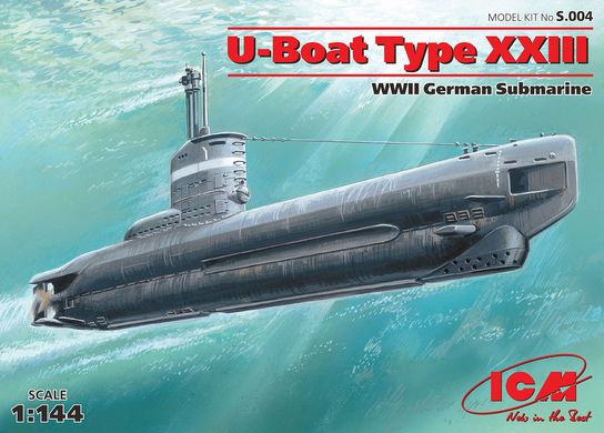 Збірна модель 1/144 Підводний човен типу ХХІІІ, німецький підводний човен 2 Світової війни ICM S.004