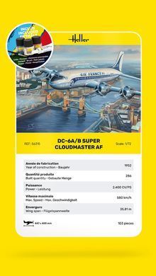 Сборная модель 1:72 военный грузовой самолет DC6 Super Cloudmaster AF Стартовый набор Heller 56315