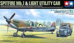 Збірна модель 1/48 набір Supermarine Spitfire Mk.I & Light Utility Car 10HP Tilly Set Tamiya 25211
