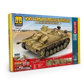 SOLUTION BOOK 35 Weathering Kit: German World War II Military Vehicles in Dunkelgelb (English, Spanish, French, German) Ammo Mig 7737
