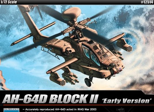 Assembled model 1/72 helicopter AH-64D Apache [Block II] Early Version" Academy 12514