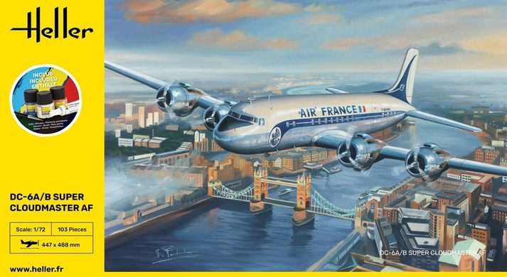 Сборная модель 1:72 военный грузовой самолет DC6 Super Cloudmaster AF Стартовый набор Heller 56315