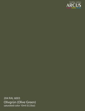 Эмалевая краска RAL 6003 Оlivgrün (Olive Green) Оливково-зеленый Arcus 204