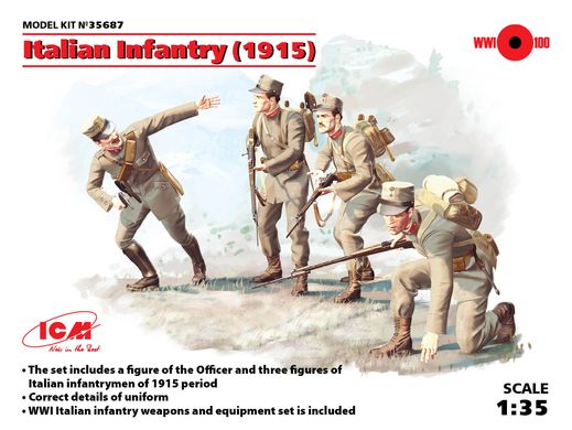 Фігури 1/35 Піхота Італії (1915р.), (4 фігури) ICM 35687