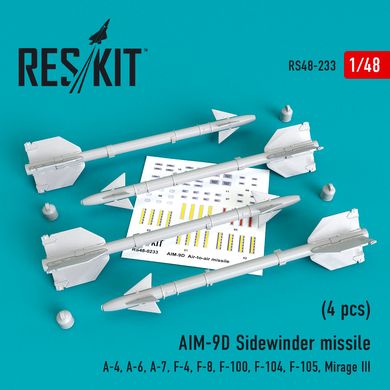 AIM-9D Sidewinder Missile Scale Model (4 pcs) (1/48) Reskit RS48-0233, Out of stock