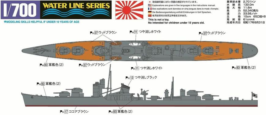 Збірна модель 1/700 корабль Water Line Series Japanese Navy Destroyer Teruzuki 照月 Aoshima 01676