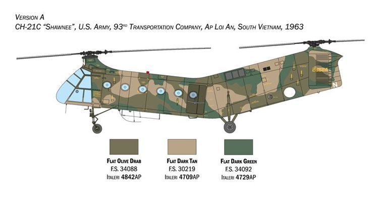 Сборная модель 1/48 вертолет H-21C "Flying Banana" Gunship "летучий банан" Italeri 2774