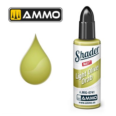 Акрилова матова фарба для нанесення тіней Light Olive Draw Matt Shader Ammo Mig 0741