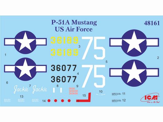 Assembled model 1/48 plane Mustang R-51A, American fighter of World War 2 ICM 48161