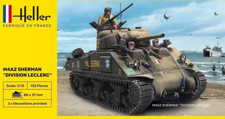 Assembled model 1/72 tank M4A2 Sherman Division Leclerc Heller 79894