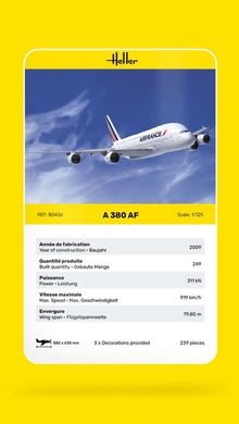 Prefab model 1/125 passenger plane Air France Airbus A380 AF Heller 80436
