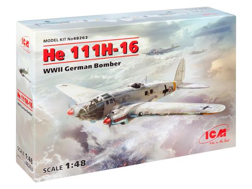 Сборная модель 1/48 самолет He 111H-16, Немецкий бомбардировщик 2 Мировой войны ICM 48263