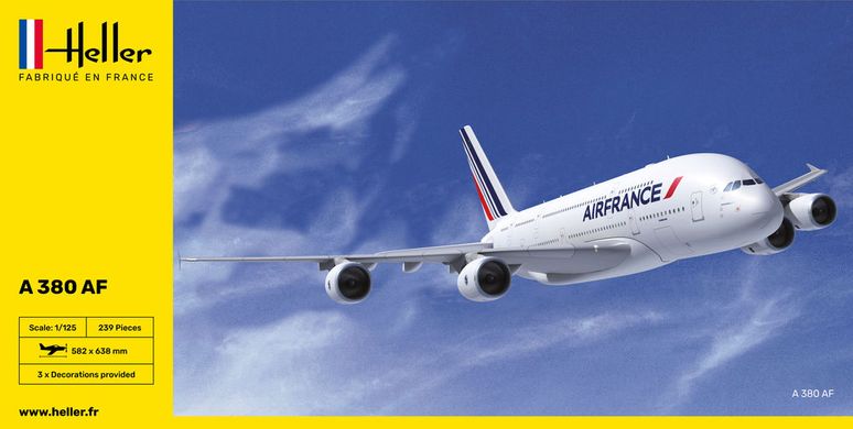 Сборная модель 1/125 пассажирский самолет Air France Airbus A380 AF Heller 80436