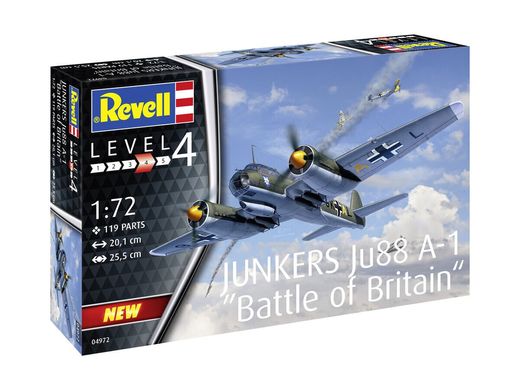 Assembled model 1/72 German fighter Junkers JU88 A-1 Battle of Britain Revell 04972