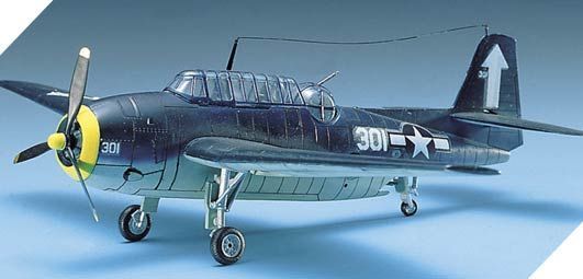 Assembled model 1:72 plane U.S. Navy Torpedo Bomber TBF-1 Academy 12452