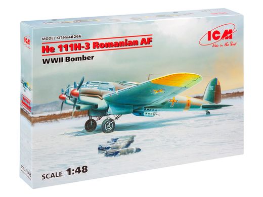 Assembled model 1/48 aircraft He 111H-3 of the Romanian Air Force, Bomber II SV ICM 48266