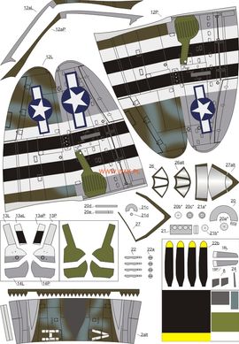 Бумажная модель 1/50 четыре самолета День D Hawker Typhoon Mk.IB, P-47D Thunderbolt, Mustang Mk.III и