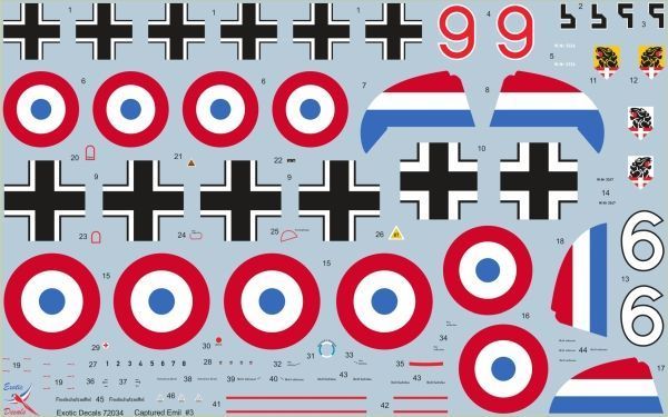 Decals 1:48 Captured Bf109E-1s W.Nr 3326 & 3247 Exotic Decals ED48034