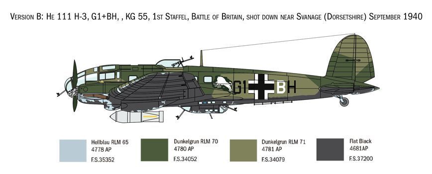 Збірна модель 1:72 літак Heinkel He 111H Battle of Britain 80th Anniversary Italeri 1436