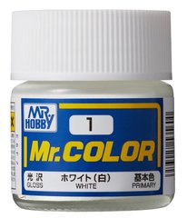 Нитрокраска Mr. Color solvent-based (10 ml) White gloss(глянцевый) C1 Mr.Hobby C1