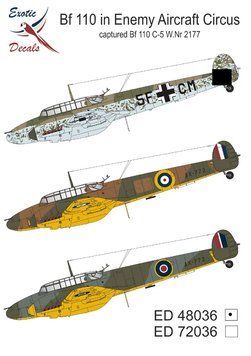 Decals 1:48 Captured Bf110 C-5 W Nr.2177 Exotic Decals ED48036